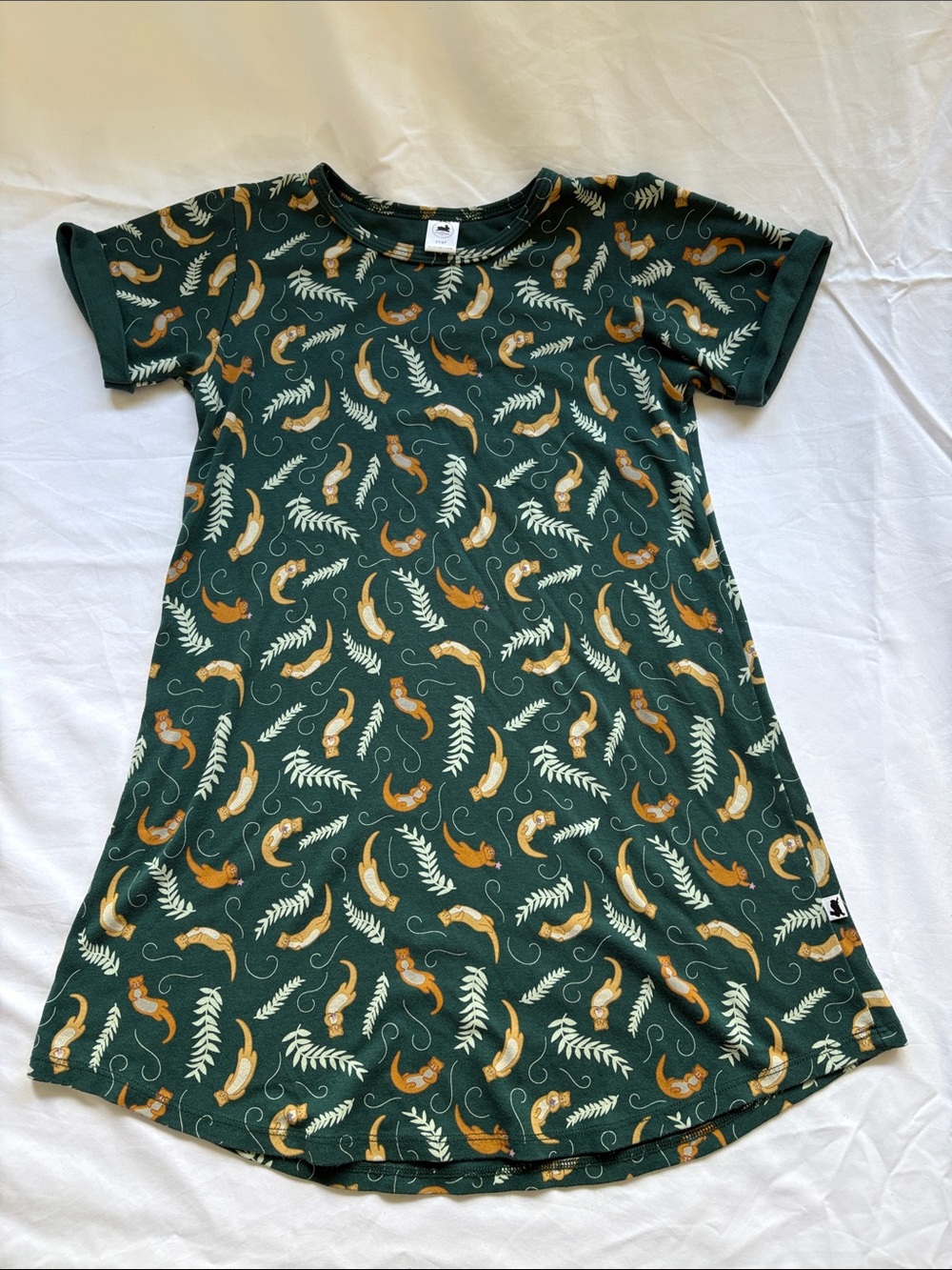 Little & Lively Winslow Bamboo Dress in Green Otter Print